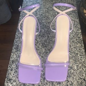 PURPLE SQUARED TOE STRAPPY CHUNKY HIGH HEEL SHOES